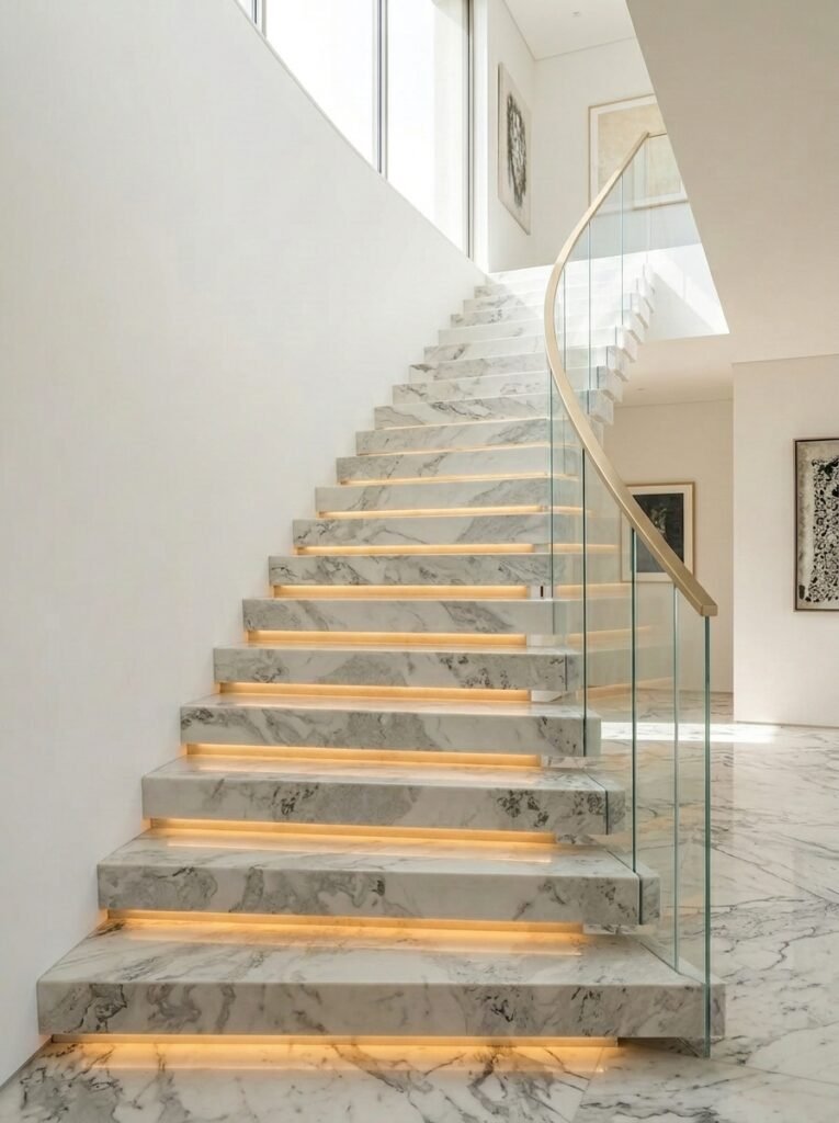 Dover White Marble — Staircase