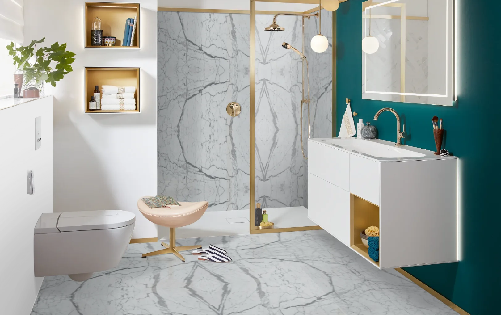 Italian marble bathroom flooring and walls — luxury spa look