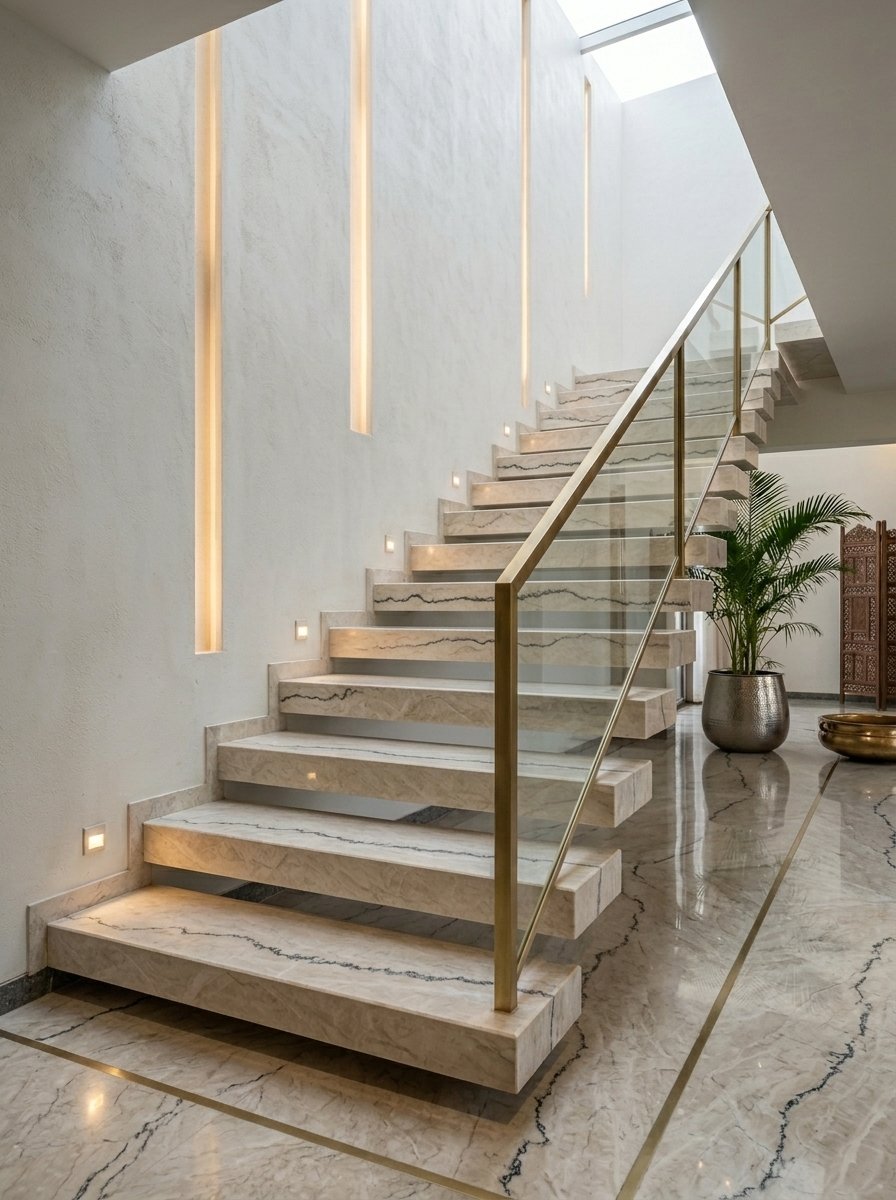 Michelangelo Marble staircase with brass railing